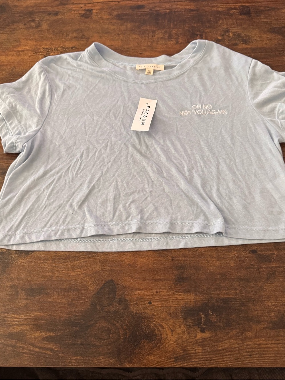 La Hearts Light Blue Cropped Tee with Chest Text